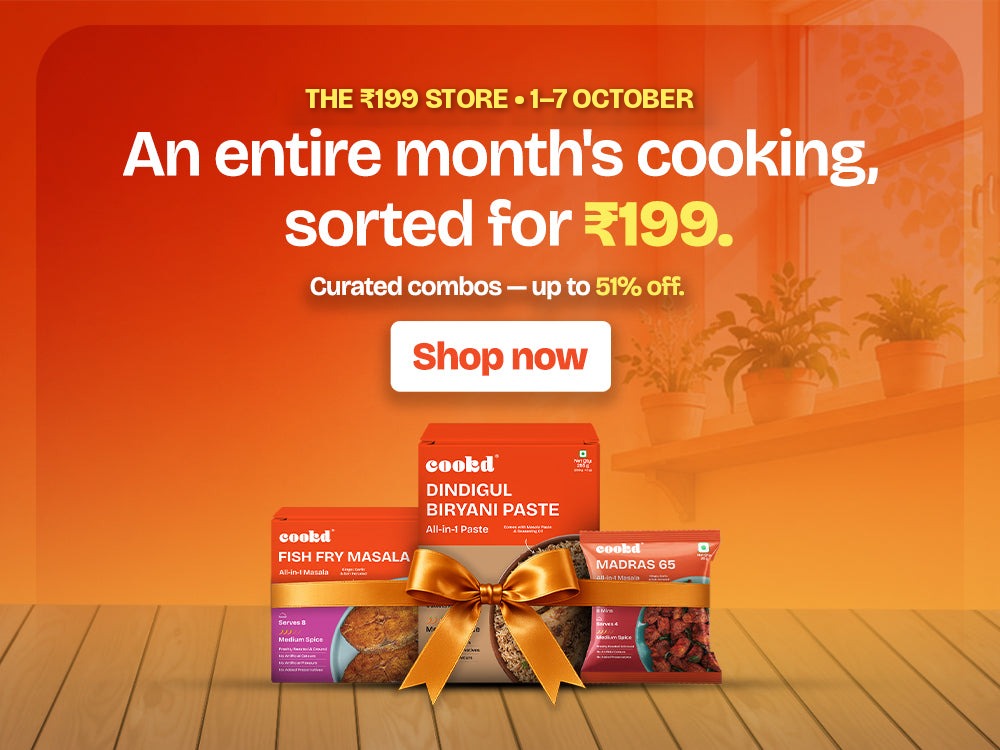 The ₹199 Store, 1–7 October: an entire month's cooking, sorted for ₹199. Curated combos, up to 51% off.