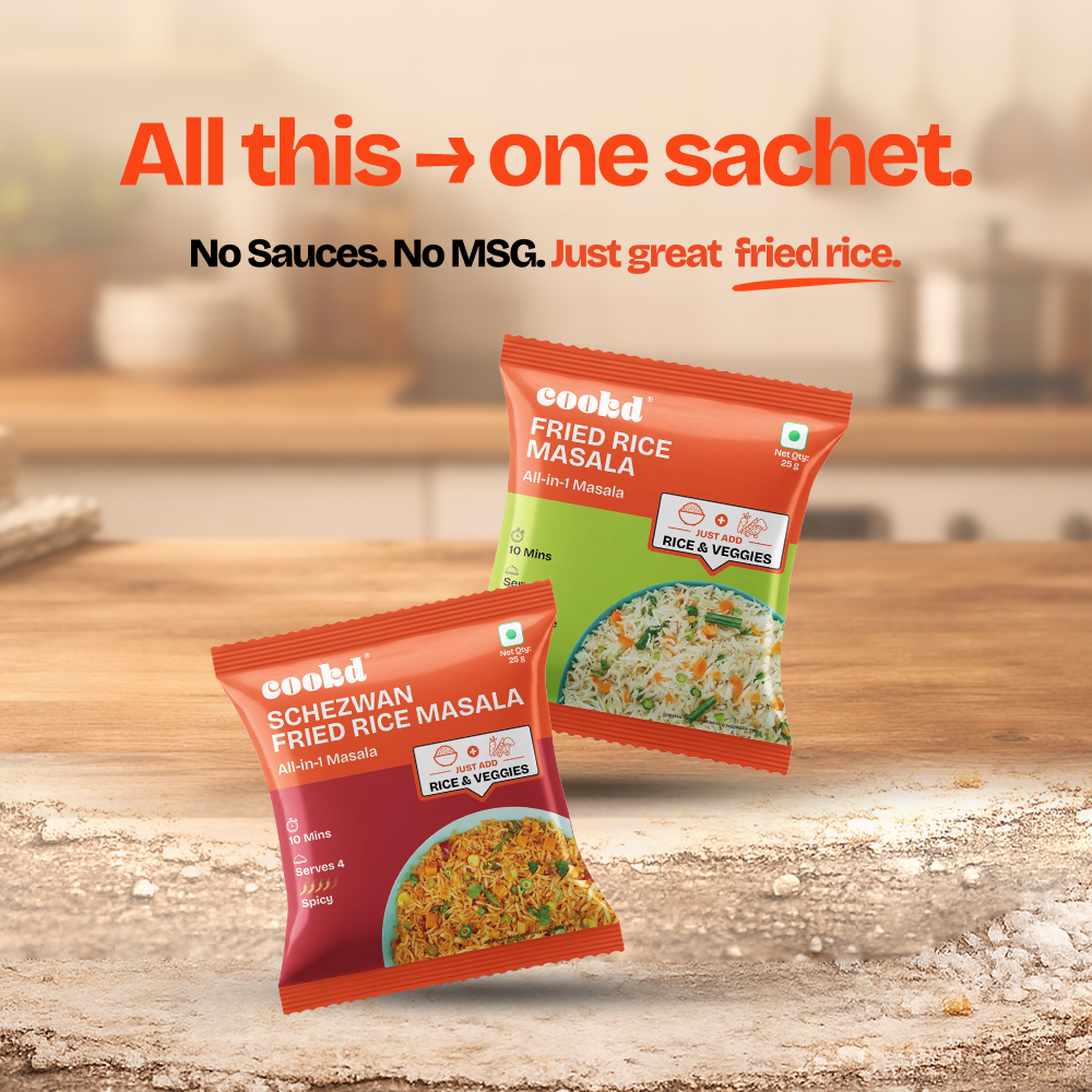 All this, one sachet: Cookd Classic and Schezwan fried rice masala