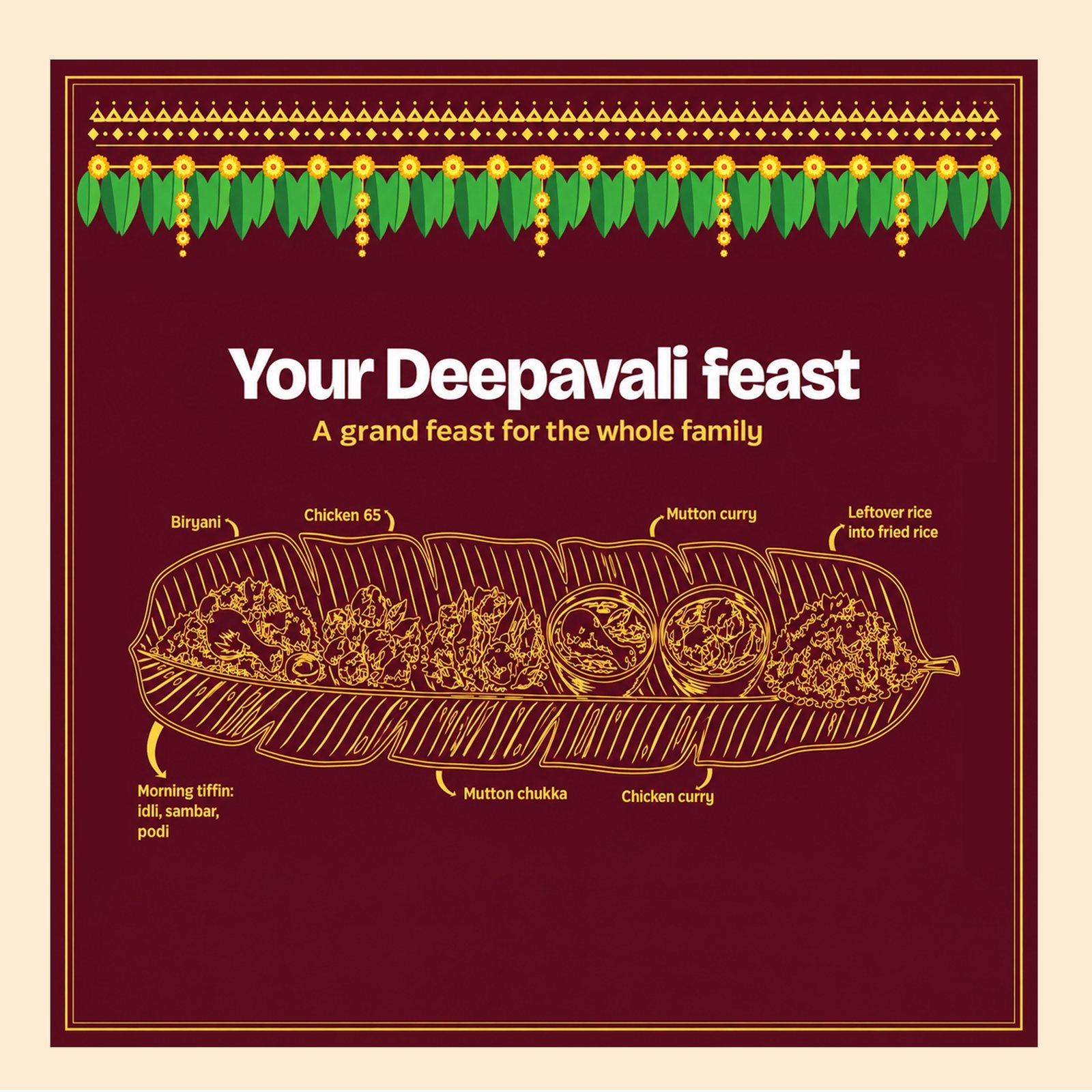 The printed Deepavali menu inside the Grand Festive Feast lid