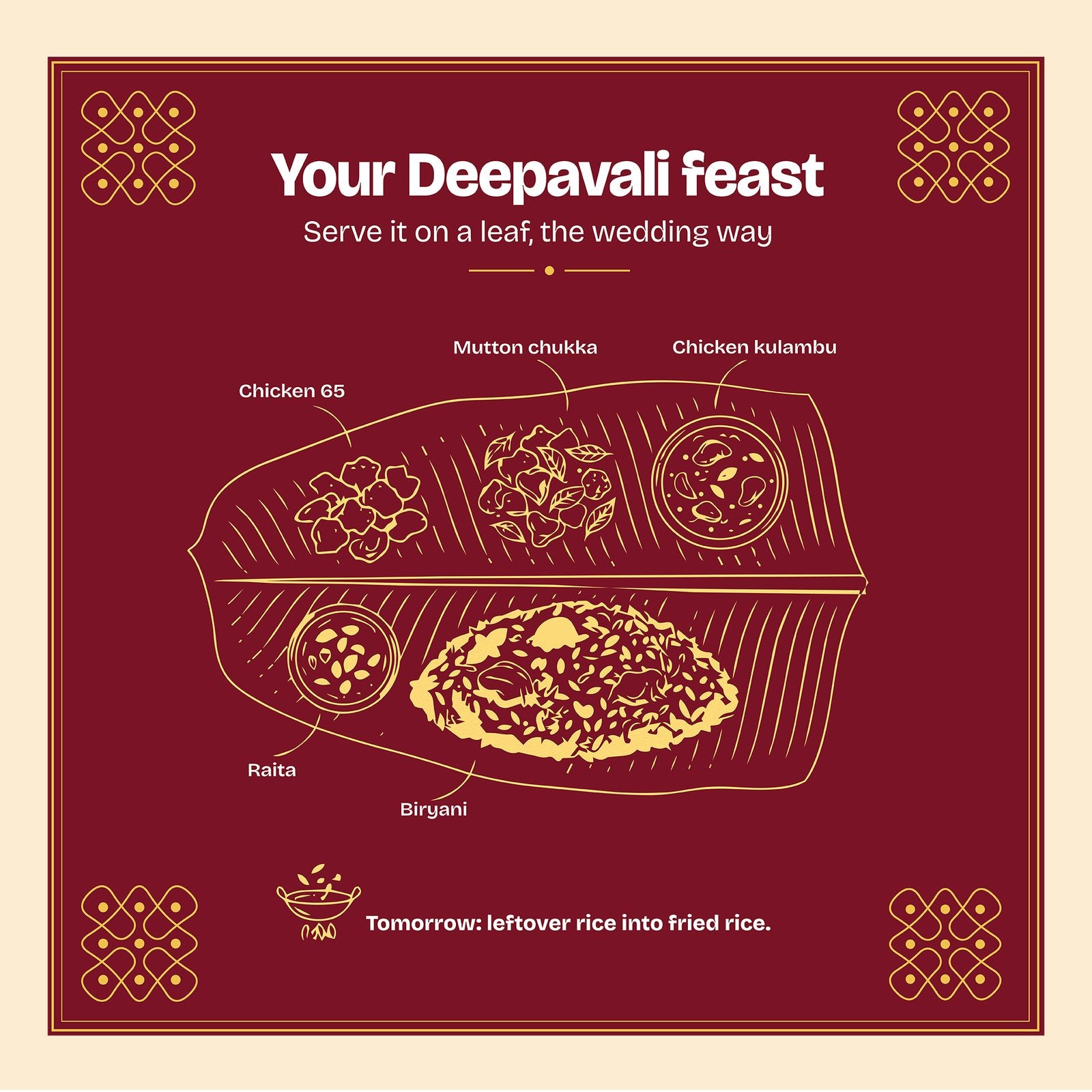 The printed Deepavali menu inside the Non-Veg Festive Feast lid